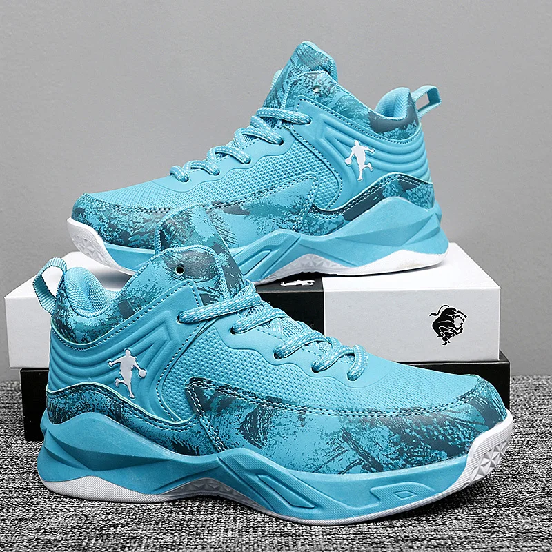 Children basketball shoes four seasons boys shoes big children leisure high top lacing sports training running shoes