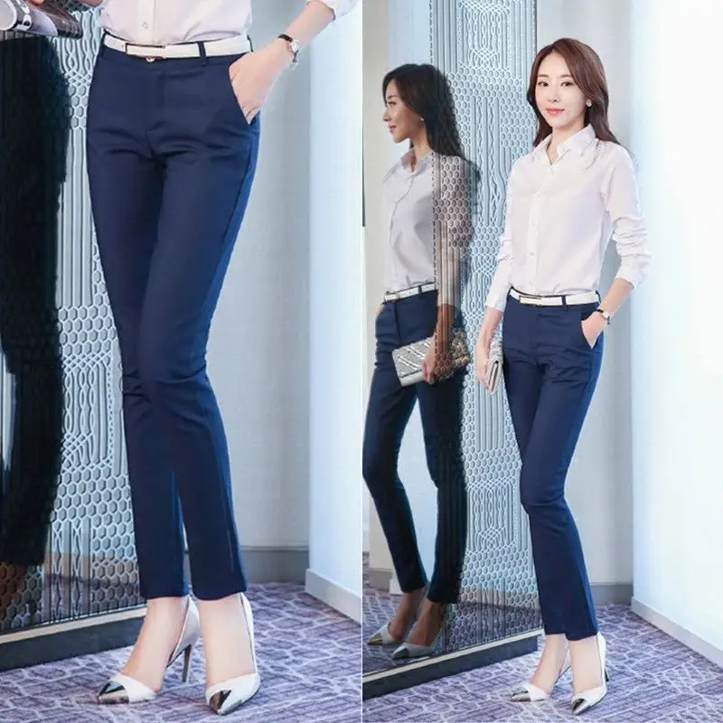 

2023 Women Spring Fashion Korean Office Lady Suit Pants Female High Waist Solid Trousers Ladie Slim Casual Pencil Pants D140