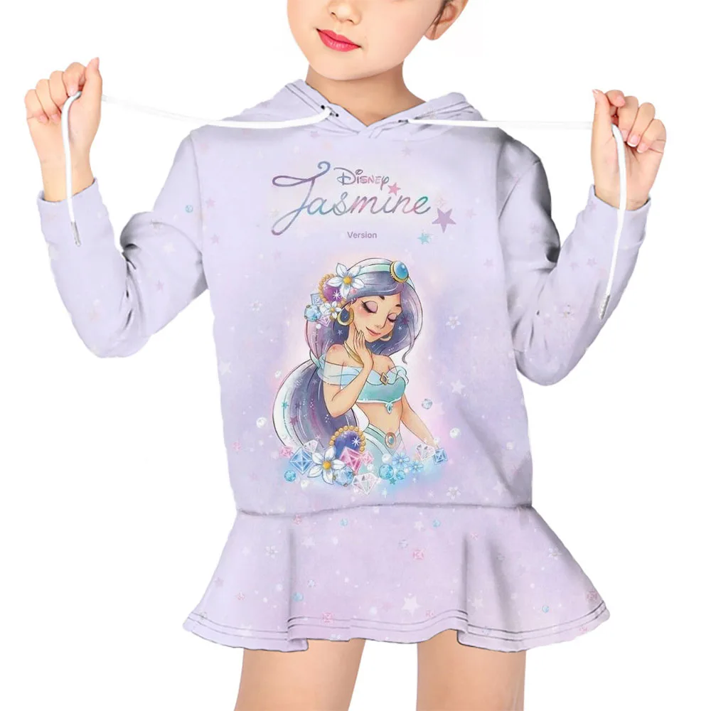 

Новинка 2022, жасминовые толстовки для девочек на весну и осень, модные толстовки с капюшоном для принцесс Диснея, повседневные топы с длинным...