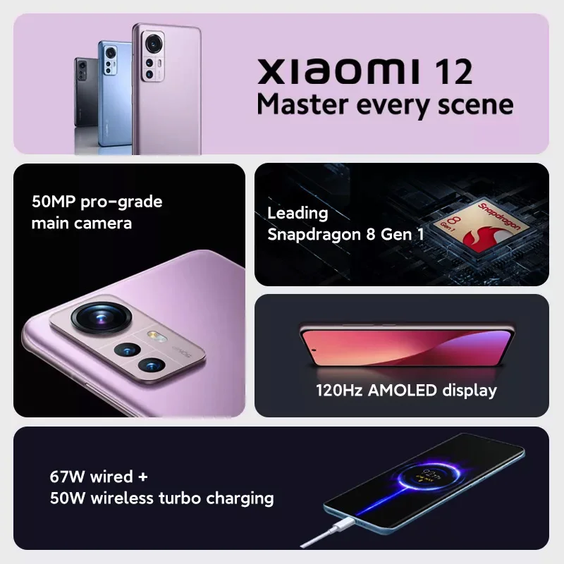Kup Wersja Globalna Xiaomi 12 Smartphone 128GB/ 256GB NFC Snapdragon®8 Gen 1 Octa Core 120Hz 67W 50MP Kamera WIFI 6