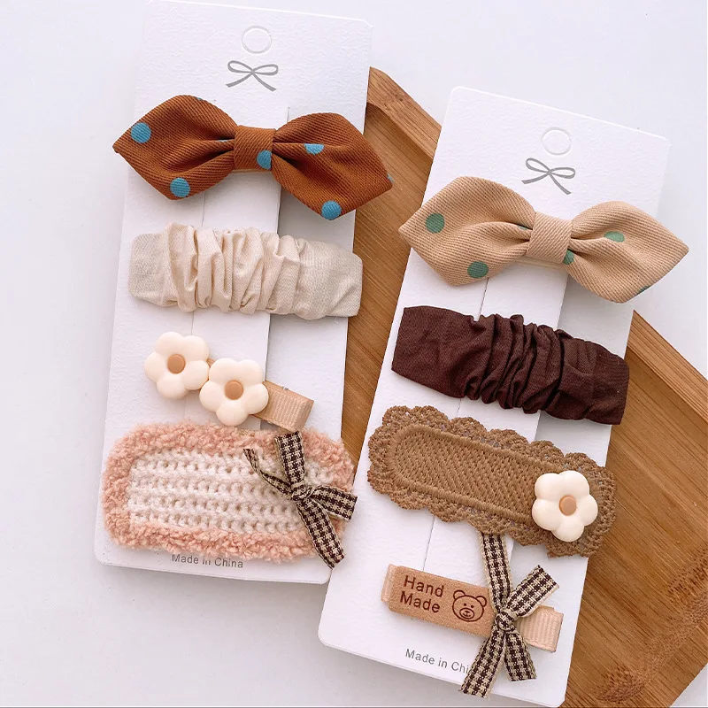 4pc Korea Fashion Dot Floral Print Basic Snap Baby Hair Drop Clips Wool Knit Clamp Pins Hairpins Cotton BB Barrettes Girls - купить по