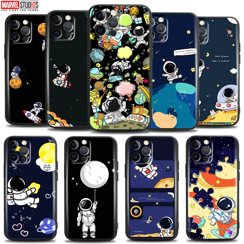 

Astronaut Cartoon Cute For Apple iPhone 13 12 11 Pro Mini X XR XS Max SE 5 5s 6 6S 7 8 Plus Phone Case Liquid silicon Back Coque