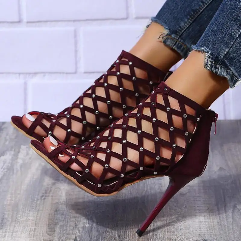 

European And American Fashion Fish Mouth Stiletto High Heels Hand-woven Large Size Sandals Cross-border Foreign Trade Shoes Wome