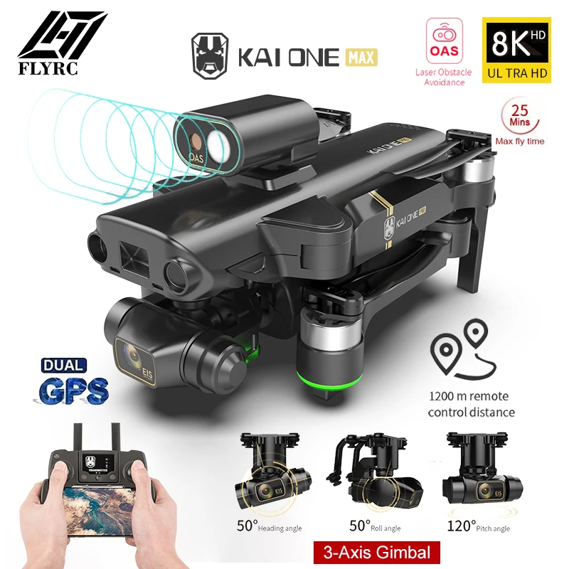 $157.83 KAI ONE MAX GPS Obstacle Avoidance 4K Drone Professional 8K HD Dual Camera 3 Axis Gimbal Brushless RC Foldable Quadcopter Gifts