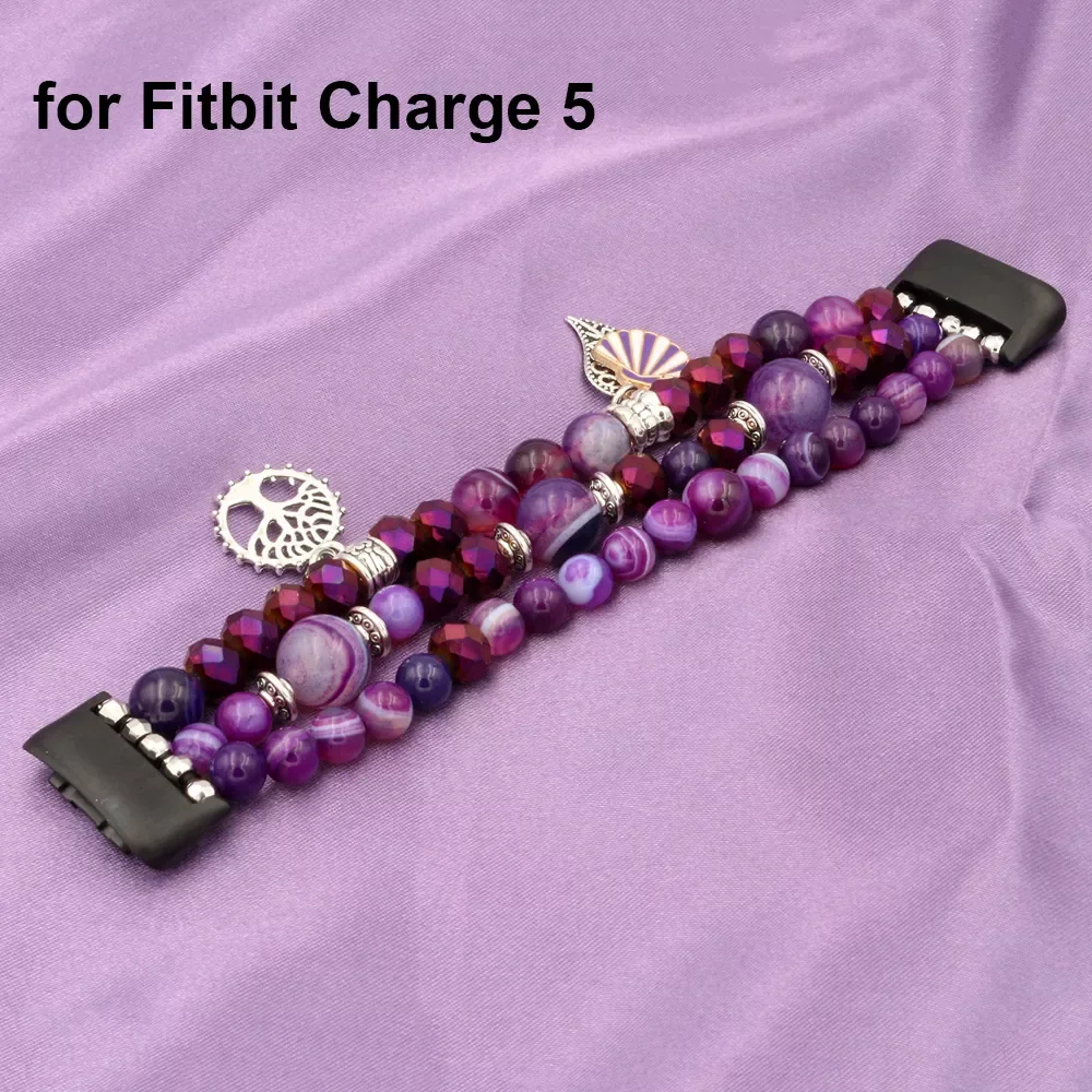 

NEW2023 Purple Dressy Wristband for Fitbit Charge 5 Band Jewelry Bracelet for Women Handmade Watchband Accessories Beaded DIY Lu