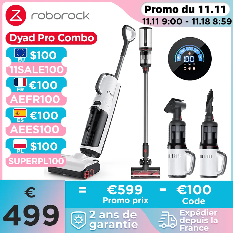 [-€60: ES60] Roborock-aspiradora inalámbrica Dyad Pro Combo 5 en 1, aspiradora en seco y húmedo, autolimpieza y secado, Control por aplicación, actualización de roborock Dyad Pro