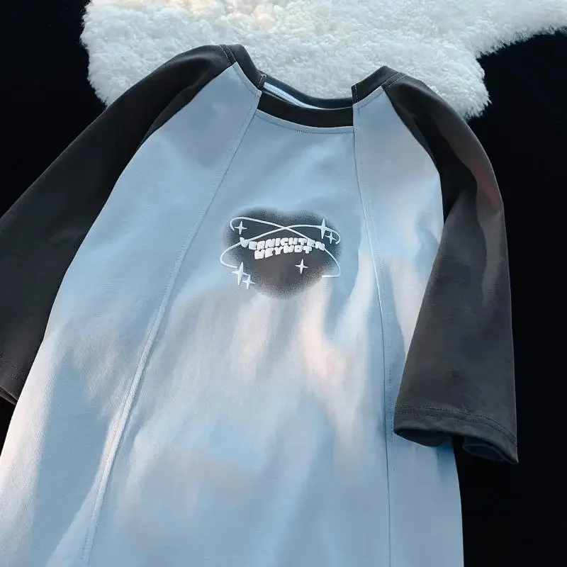 

Национальная трендовая нишевая футболка с надписью Love реглан Y2K, футболка с коротким рукавом для женщин и мужчин, корейские модные свободные дизайнерские топы для пар