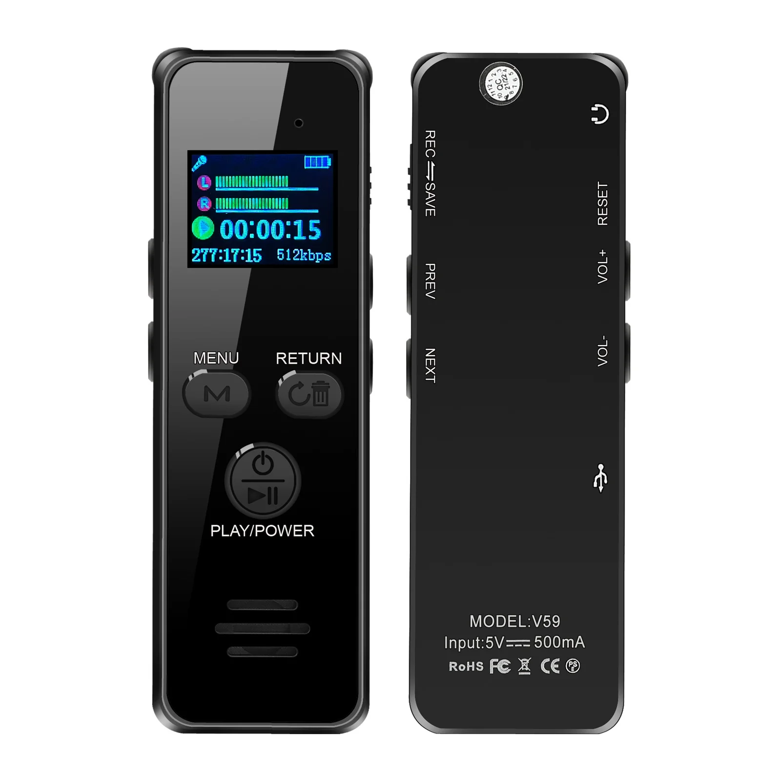 

V59 Digital Voice Audio Recorder Intelligent Noise Reduction Multi-language Line-in Recording A-B Segment Repeat 2022 New Sale