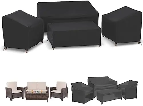 Furniture Covers 4-Piece Waterproof, Furniture Set Covers 4 PCS, 500D Covers includ Ourdoor Sofa Cover, 2 Chair Covers, Coffe