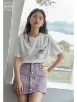ziqiao cotton woman korean tees vintage original design short sleeved white t shirt japanese loose letter printing top