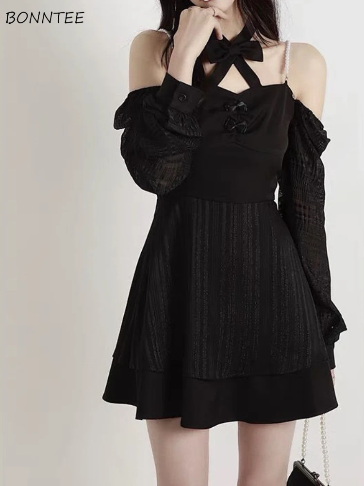 

Dresses Women Casual Solid Korean Style Pearls Elegant A-line Fashion Sundress High Waist Young College Student Hot Sale Daily