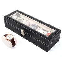6 compartments high grade leather watch collection storage box black ys
