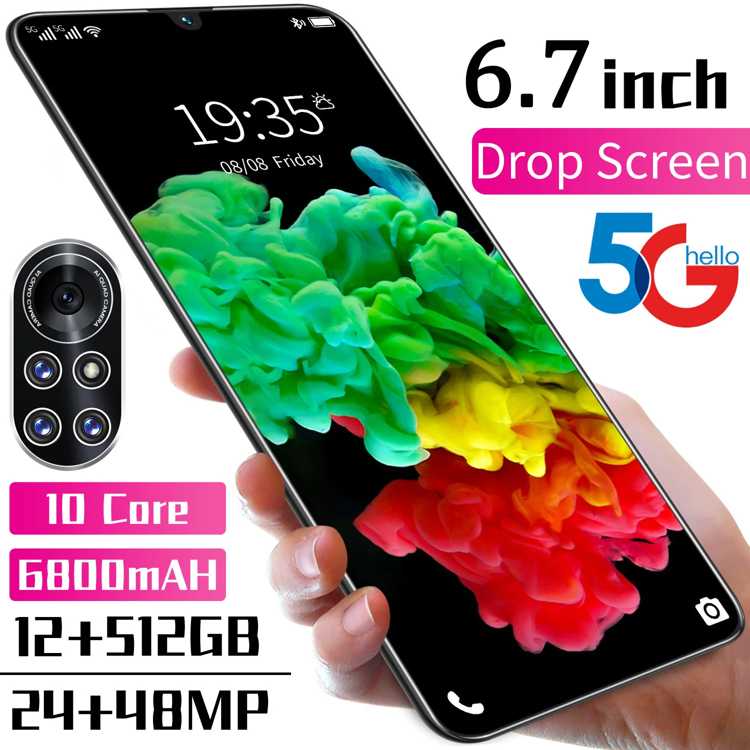 

Новый оригинальный смартфон Nowa8 Pro 6,7 дюймов 12 Гб ОЗУ 512 Гб ПЗУ 6800 мАч смартфоны 24 + 48 Мп 10-ядерный MTK6889 смартфон