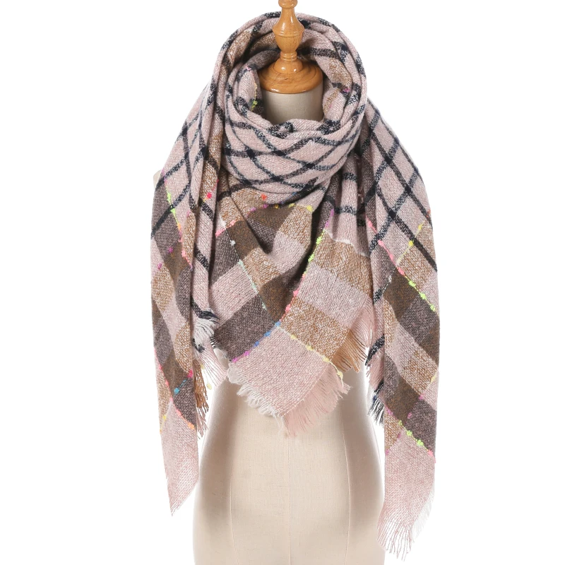 

Women Plaid Scarf Lady Shawl Soft Warm Foulard Knitted Cashmere Poncho Blanket Wraps Female Lattice Wool Scarves Luxury Brand