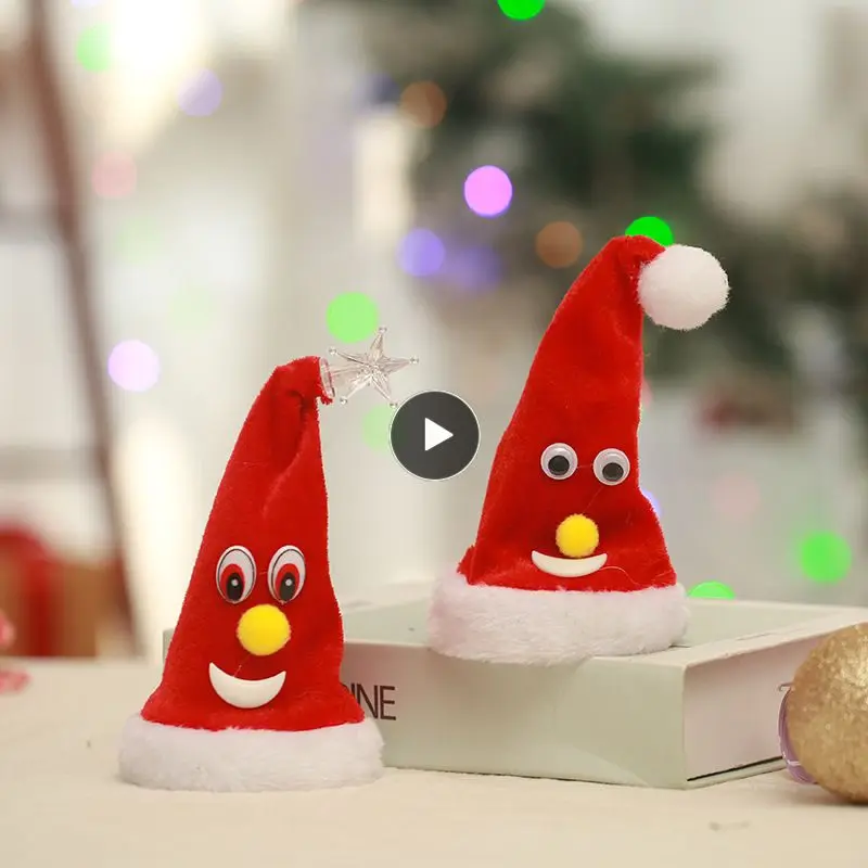 

2022 Happy New Christmas Hat Electric Plush Toy Children Gift Sing Glowing Swing Music Xmas Hats For Christmas Tree Kids Toys