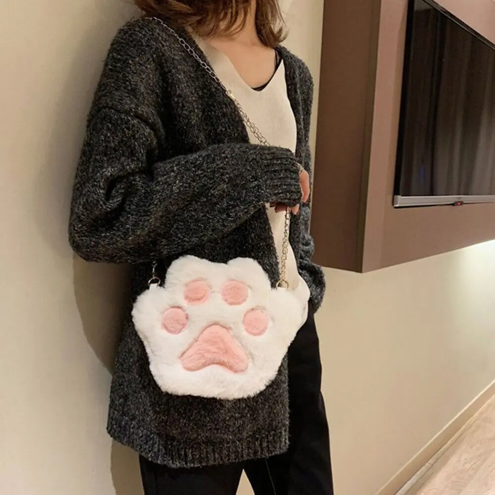 

Cute Chain Sweet Plush Cat Paw Plush Bear Bag Chain Messenger Bag Shoulder Bag