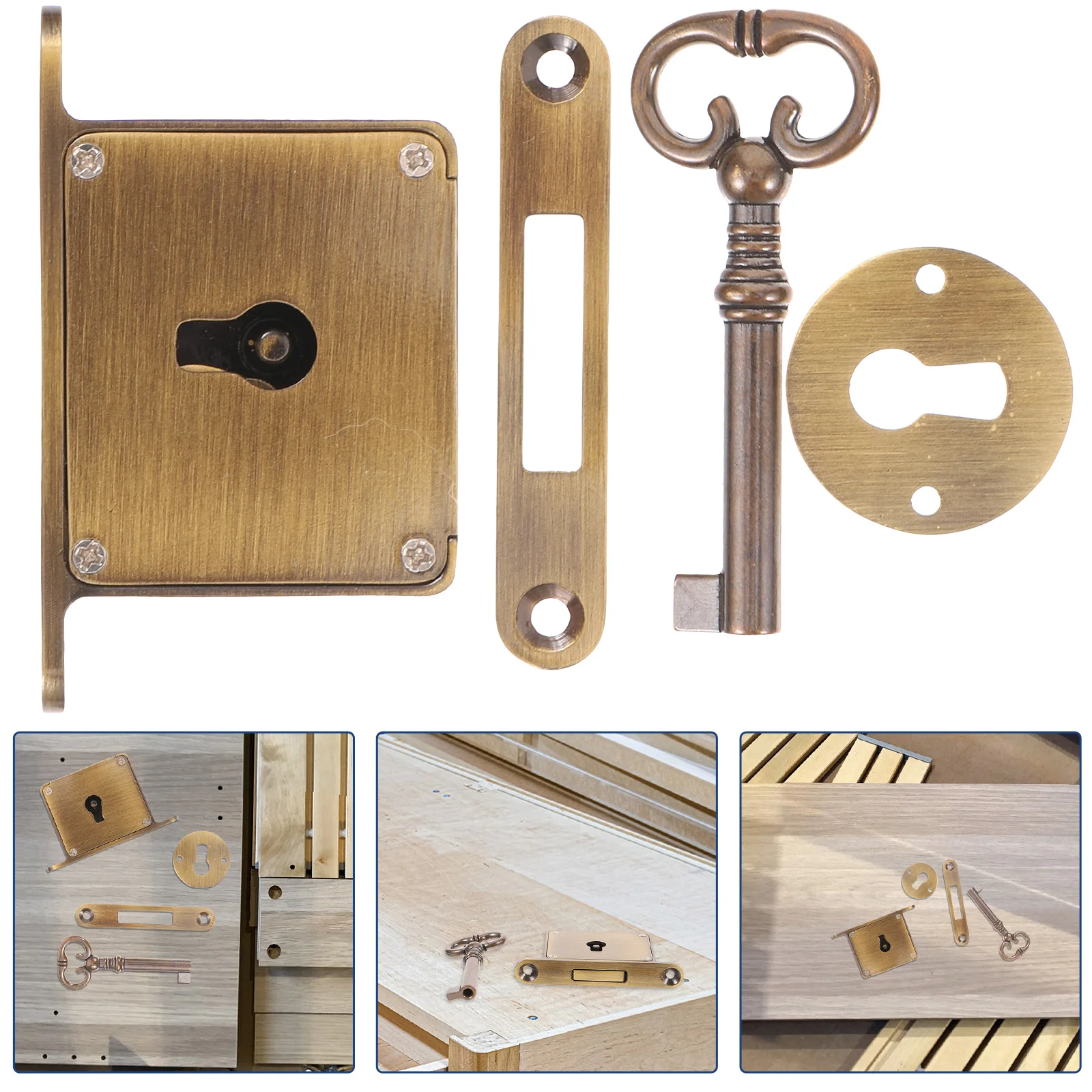 

1 Set of File Cabinet Lock Metal Drawer Lock Brass File Cabinet Lock Replacement Vintage Lock