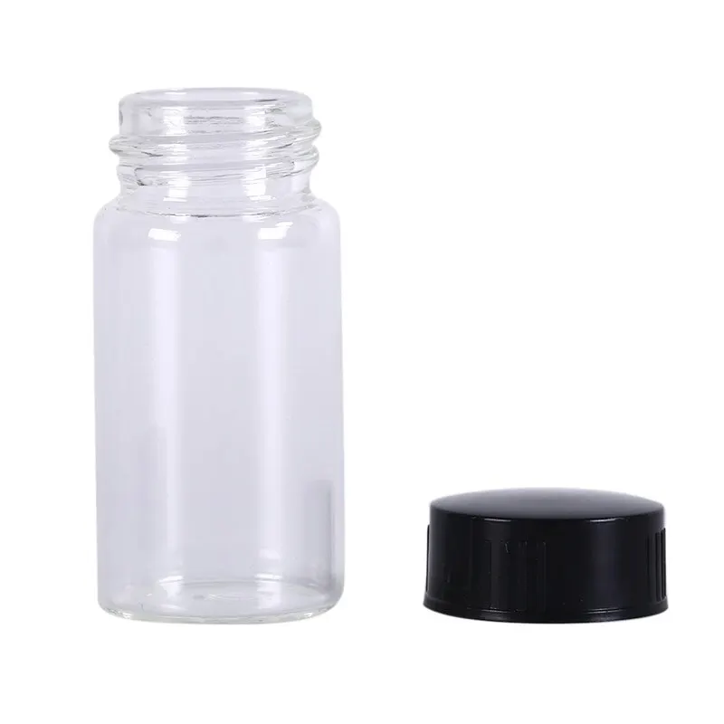 

1pcs 20ml Transparent Lab Small Glass Vials Bottles Containers With Black Screw Cap Liquid Sampling Sample Glass Bottles