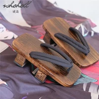 whoholl cosplay japanese samurai shoes wood clogs summer slipper man women flip flops geta two teeth platform flat shoes
