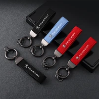 1pcs metal leather car styling emblem keychain key chain rings for peugeot logo 108 406 407 408 206 207 208 306 307 accessories
