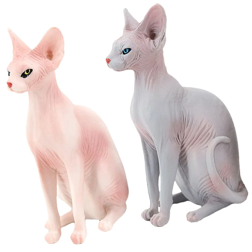 

2 Pcs Decorative Cat Desk Topper Small Decoration Kid Toy Statue Kitten Figurine