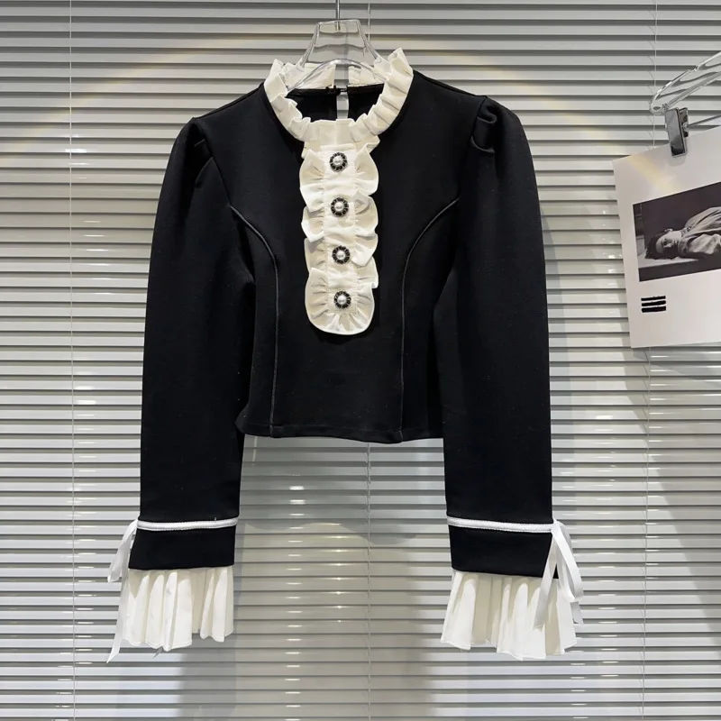 

PREPOMP 2023 осеннее Новое поступление жемчужные пуговицы оборки воротник женский GL614