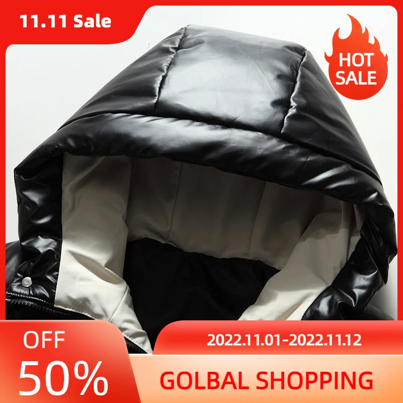 LUCLESAM Men Fashion Shiny Padded Jacket Winter Warm Thicken Windproof Parkas Down Coat casacos masculinos