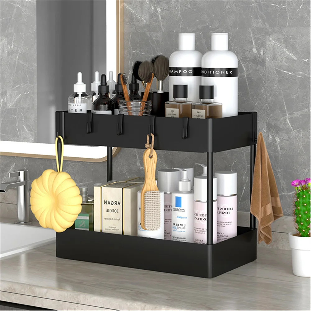 

Kitchen Shelving Under Sink Cabinet Double Deck Debris Rack Bathroom Storage Rack Countertop Seasoning Kichen Organizer