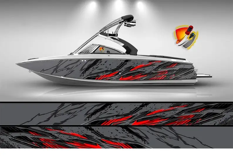 

Gray, Red and Black Lines Modern Graphic Vinyl Boat Wrap Decal Fishing Bass Pontoon Sportsman Console Bowriders Deck Boat Waterc