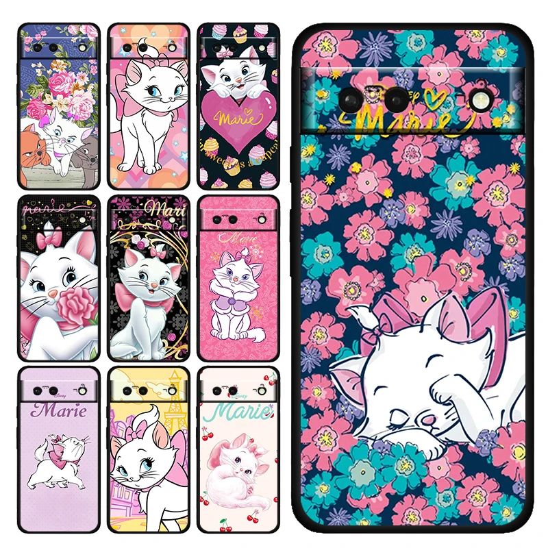 

Cute Cartoon Marie Cat Shockproof Case for Google Pixel 7 6 Pro 6a 5 5a 4 4a XL 5G Silicone Soft Black Phone Cover Capa