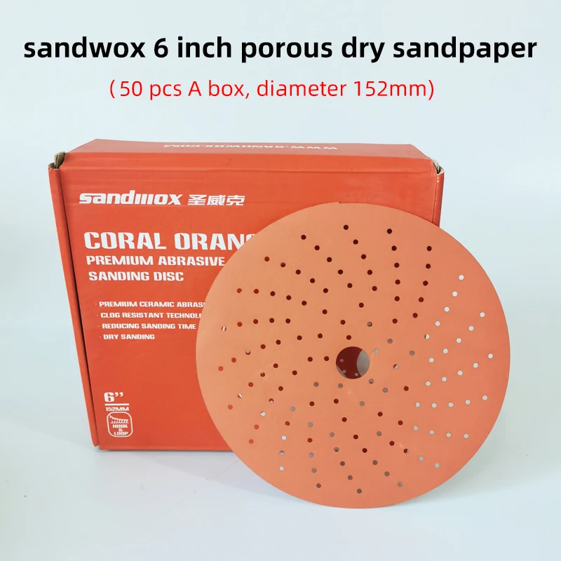 10 Pcs 6 Inch 150mm Car Sandpaper Putty Grinding And Polishing Round Self-adhesive Flocking Vacuuming Porous Sander Sandpaper