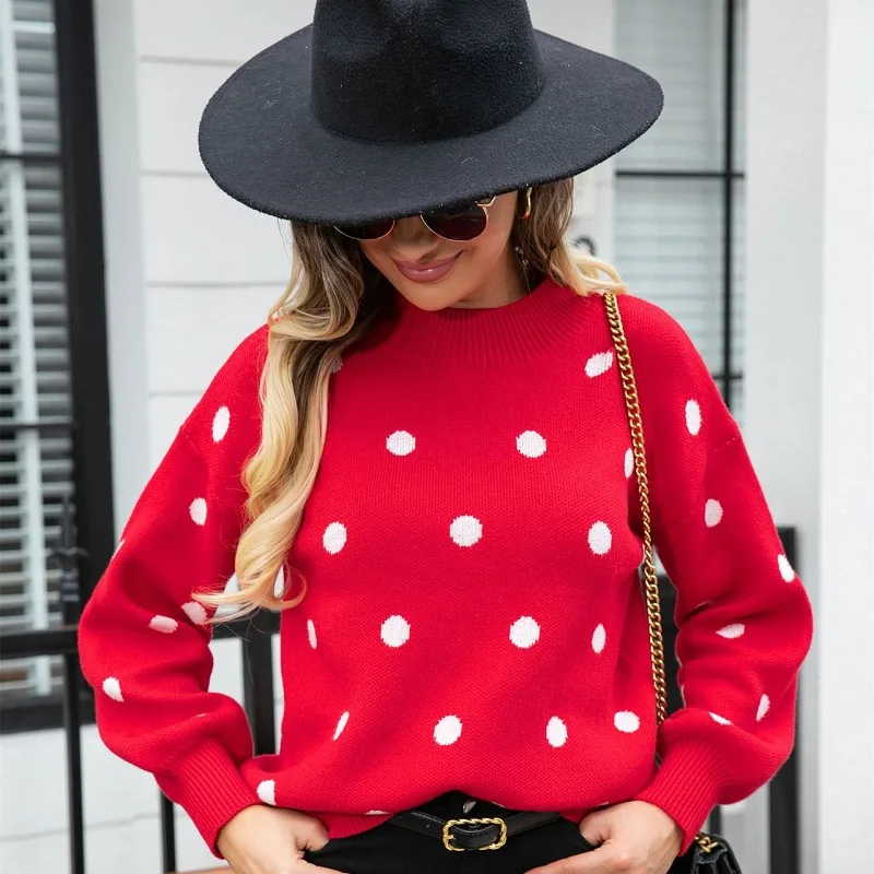 

Women's Sweater Autumn Winter New Fashion Sweater Knitted Sweater Polka Dot Long Sleeved Pullover Fashion Tops 2023 Women
