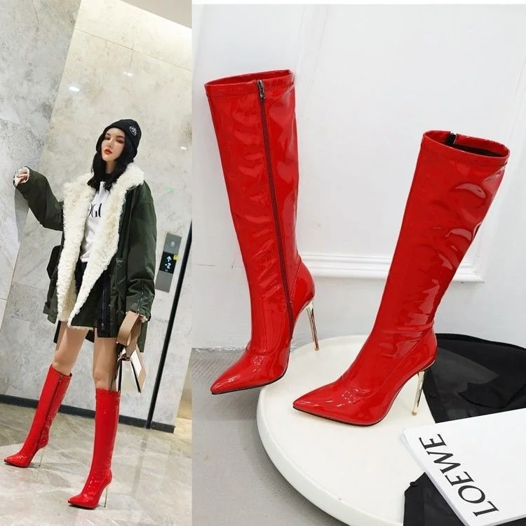 

Pole Dance Boots Show Patent Leather Nightclub Sexy Women's Boots Below the Knee Long Boots High Tube Boots High Heels Thin