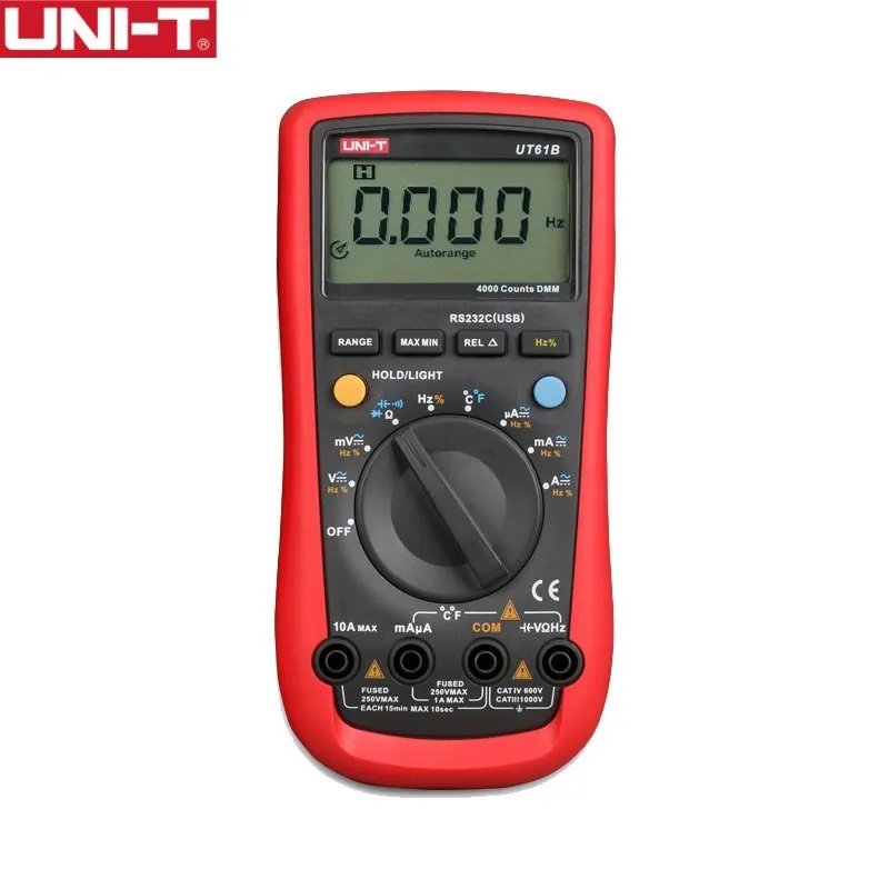 

Цифровой мультиметр UNI-T UT61B DMM, Автоматический диапазон, 3999 отсчетов, проверка удержания данных, постоянный и переменный ток, Автоматическое ...