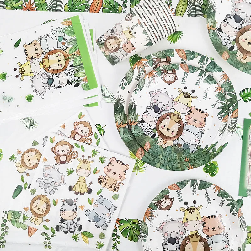 

Safari Birthday Jungle Animal Party Tableware 1st Wild One Happy Birthday Party Decorations Kids Baby Shower Forest Party Supply