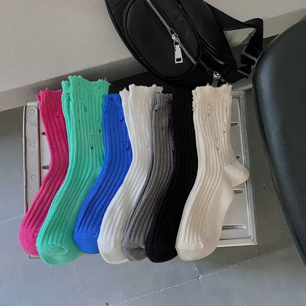 

Japanese Personality Breathable Summer Harajuku Unisex Soild Color Hole Socks Korean Style Socks Women Medium Tube Socks