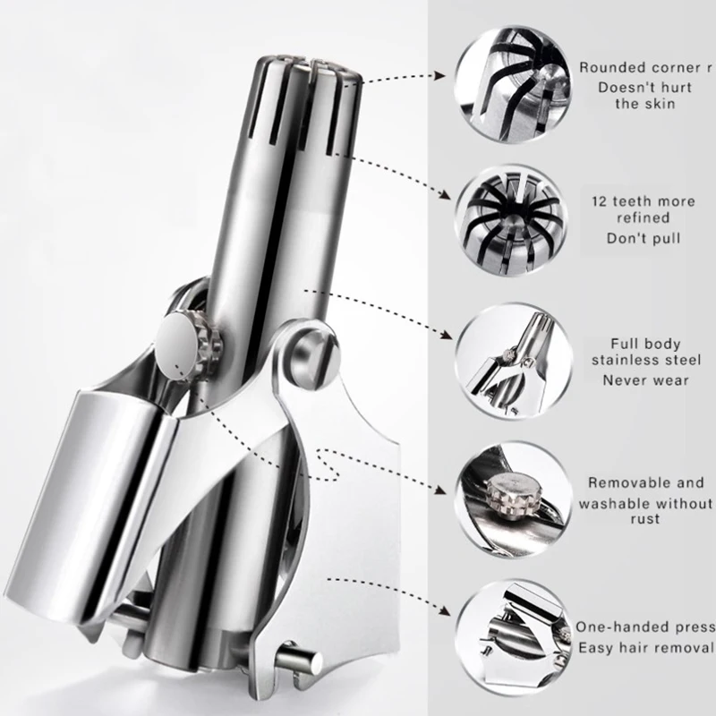 Nose Hair Trimmer Cleaner For Men Women Stainless Steel Manu