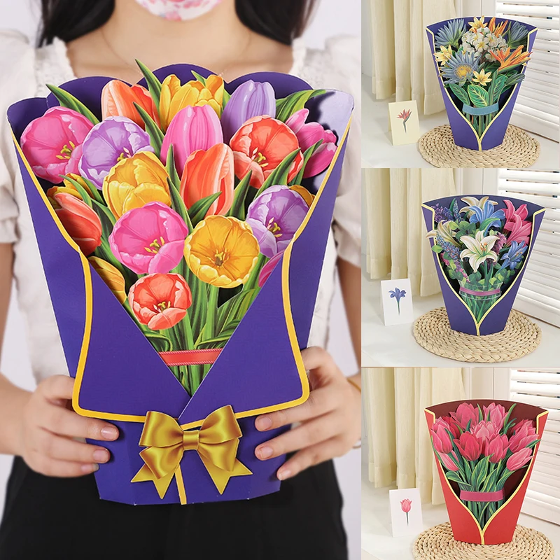 

Flower Cards For Mothers Day Gifts Pop Up Flower Bouquet Paper Greeting Card 3D Lilies Greeting Card Greeting Card Excellent