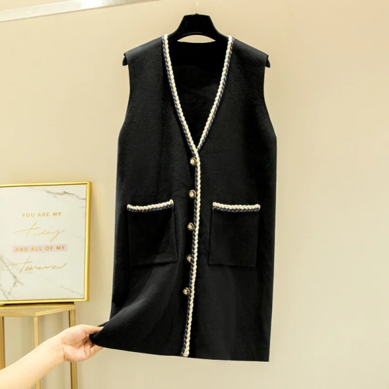 

Осенне-зимний вязаный жилет, женский свитер средней длины, кардиган, верхняя одежда, верхняя одежда без рукавов, свободное платье