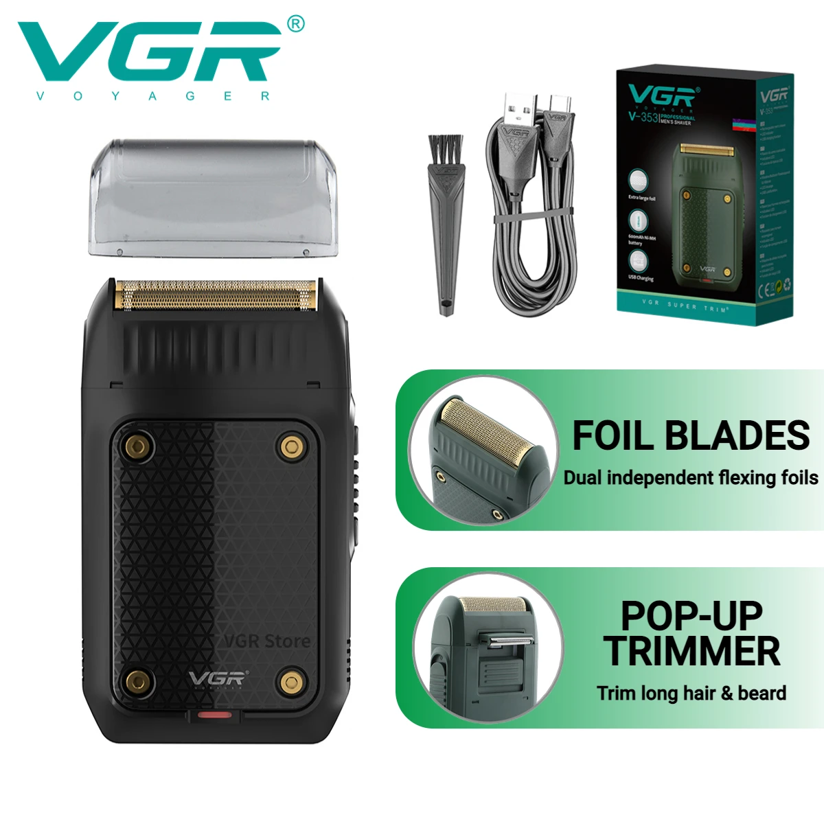 

VGR Professional Men's Razor Electric Shaver Mini Beard Trimmer Shaving Machine Foil Blade Pop-up Trimmer USB Rechargeable V-353