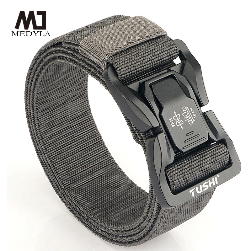 MEDYLA Official Genuine Tactical Belt Quick Release Metal Buckle Elastic Nylon Belt Soft Real Nylon Sports Accessories BLL5007