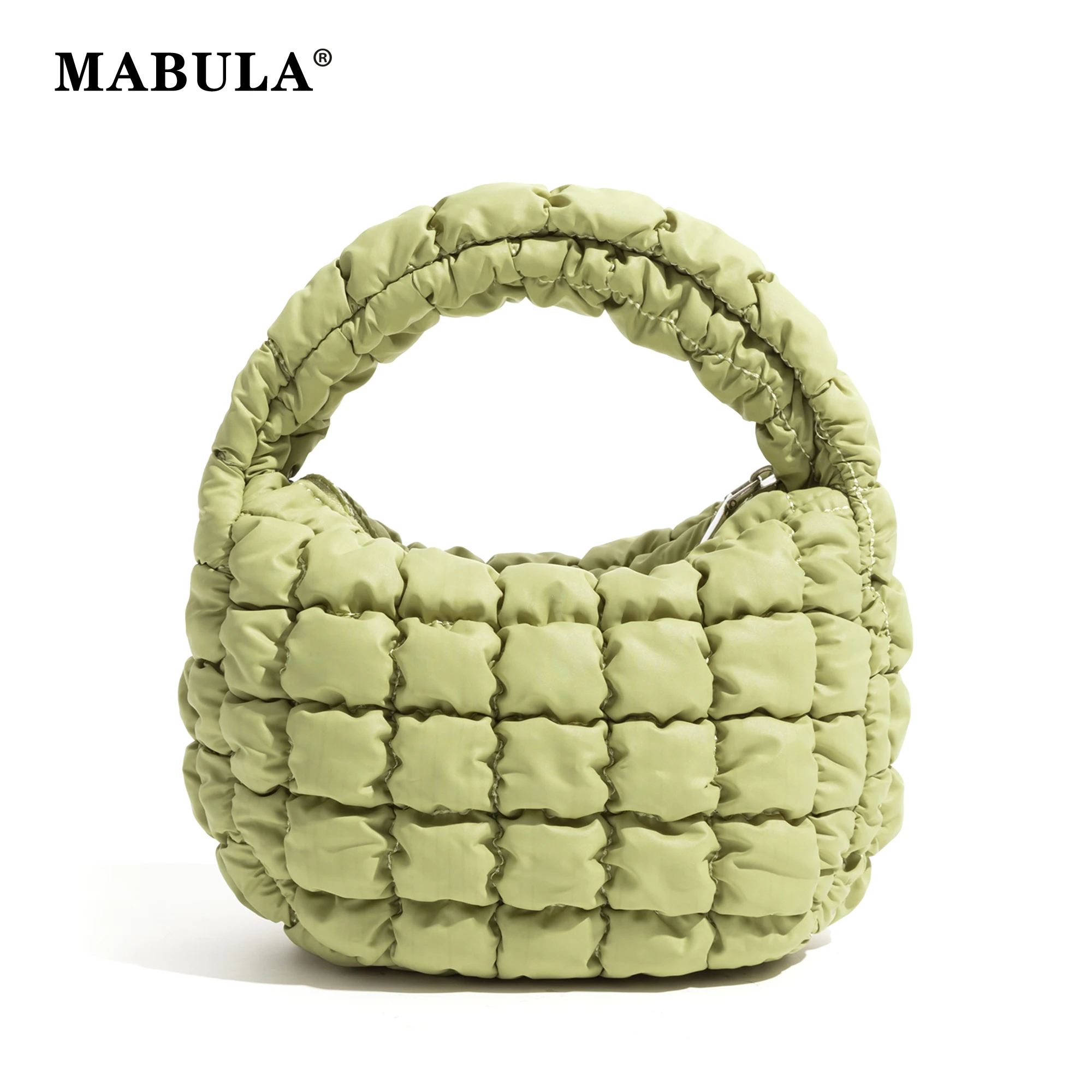 

MABULA Quilting Down Padded Ladies Puffer Tote Purse Green Elegant Mini Female Cell Phone Handbag 2023 Korean Women Padding Bag