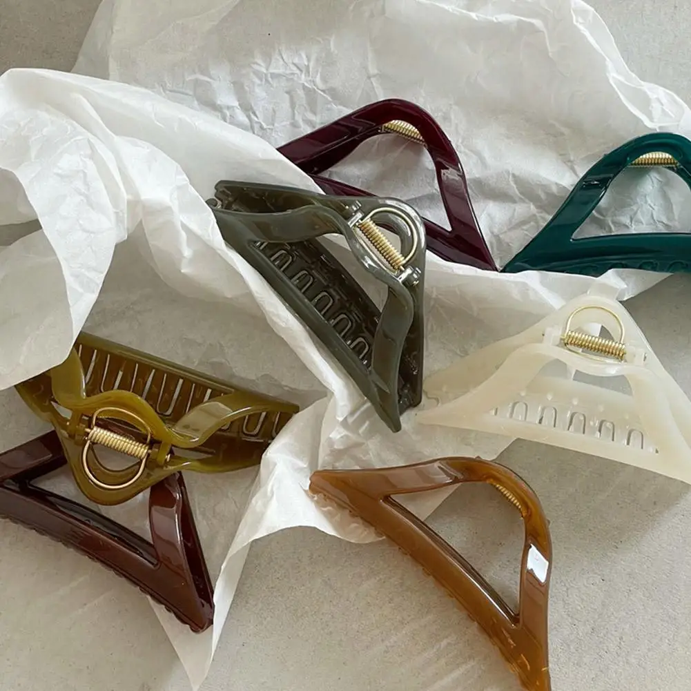 Женский ажурный зажим для волос нестандартный оливкового и янтарного цвета с