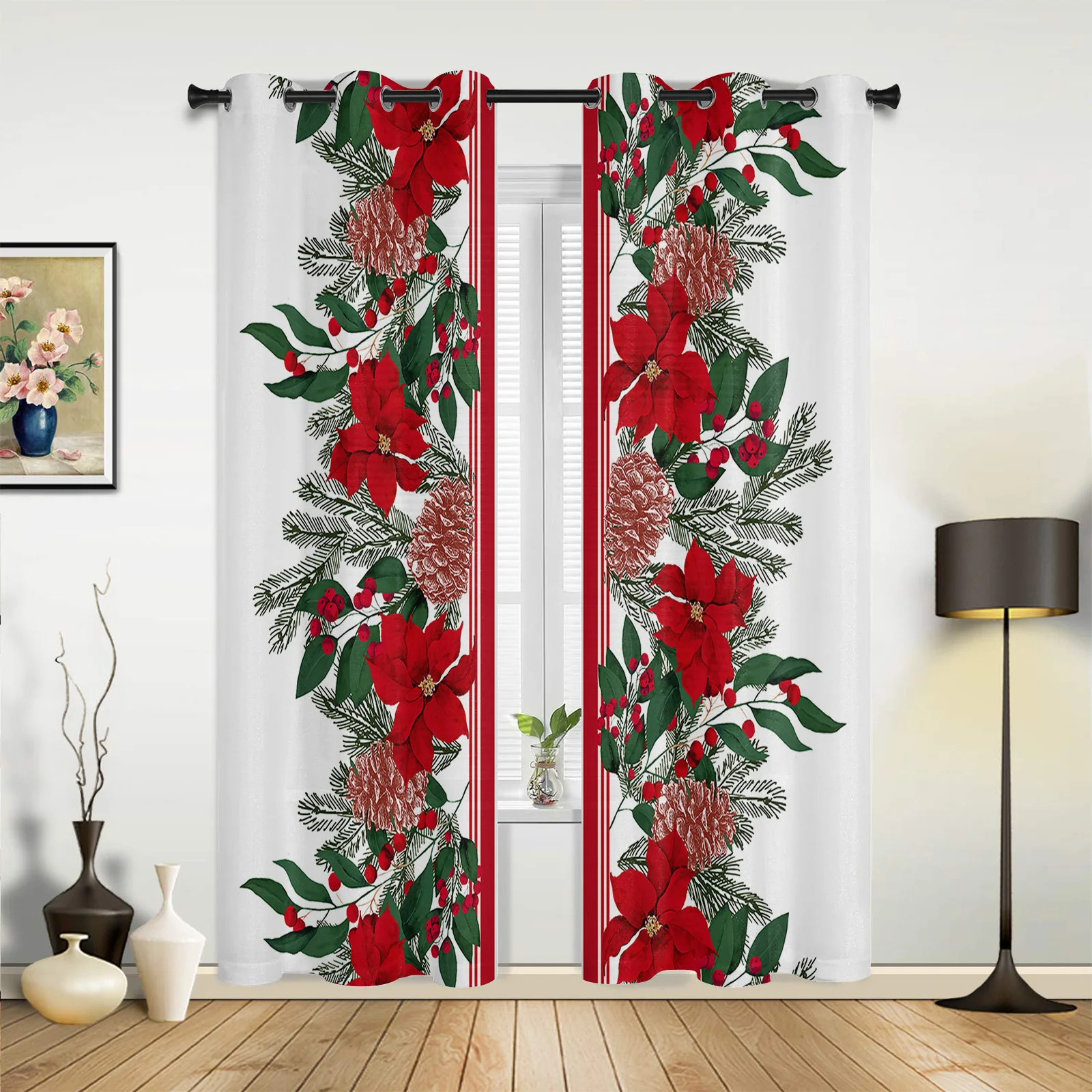 

Рождественские шторы с иглами, конусами, занавески для гостиной, оконных панелей, спальни, кухни, занавески для дома