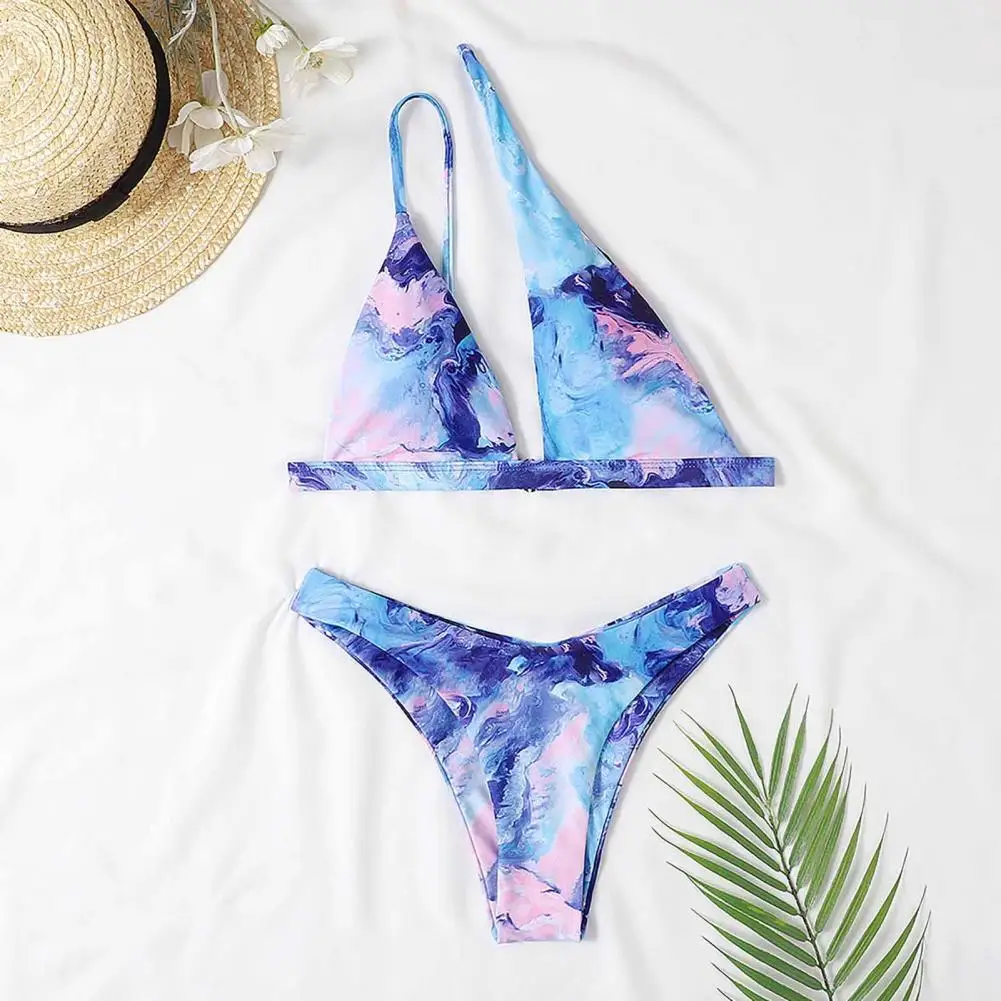 

Beachwear 2 Pcs/Set Chic Comfortable Swimwear Set Hollow Out Swimwear Set One Shoulder for Swimming
