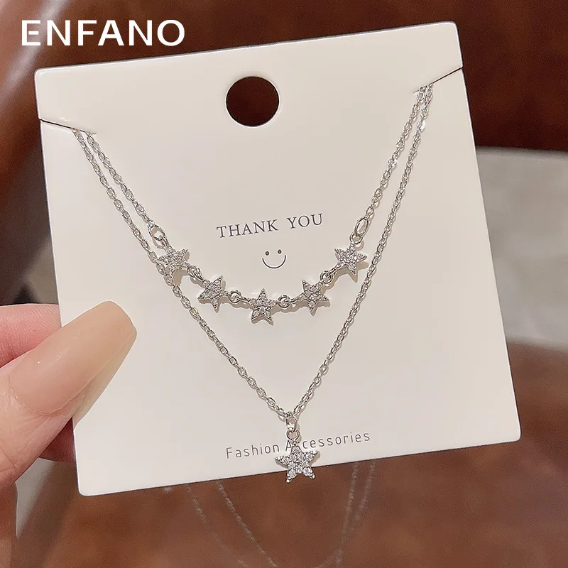 

Enfano Korean New Light Luxury Minority Titanium Steel Necklace Women's Advanced Design Zircon Bow Clavicle