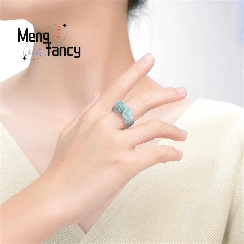 Природные товары Нефритовое синее кольцо pixiu на палец атмосферное pichu для мужчин