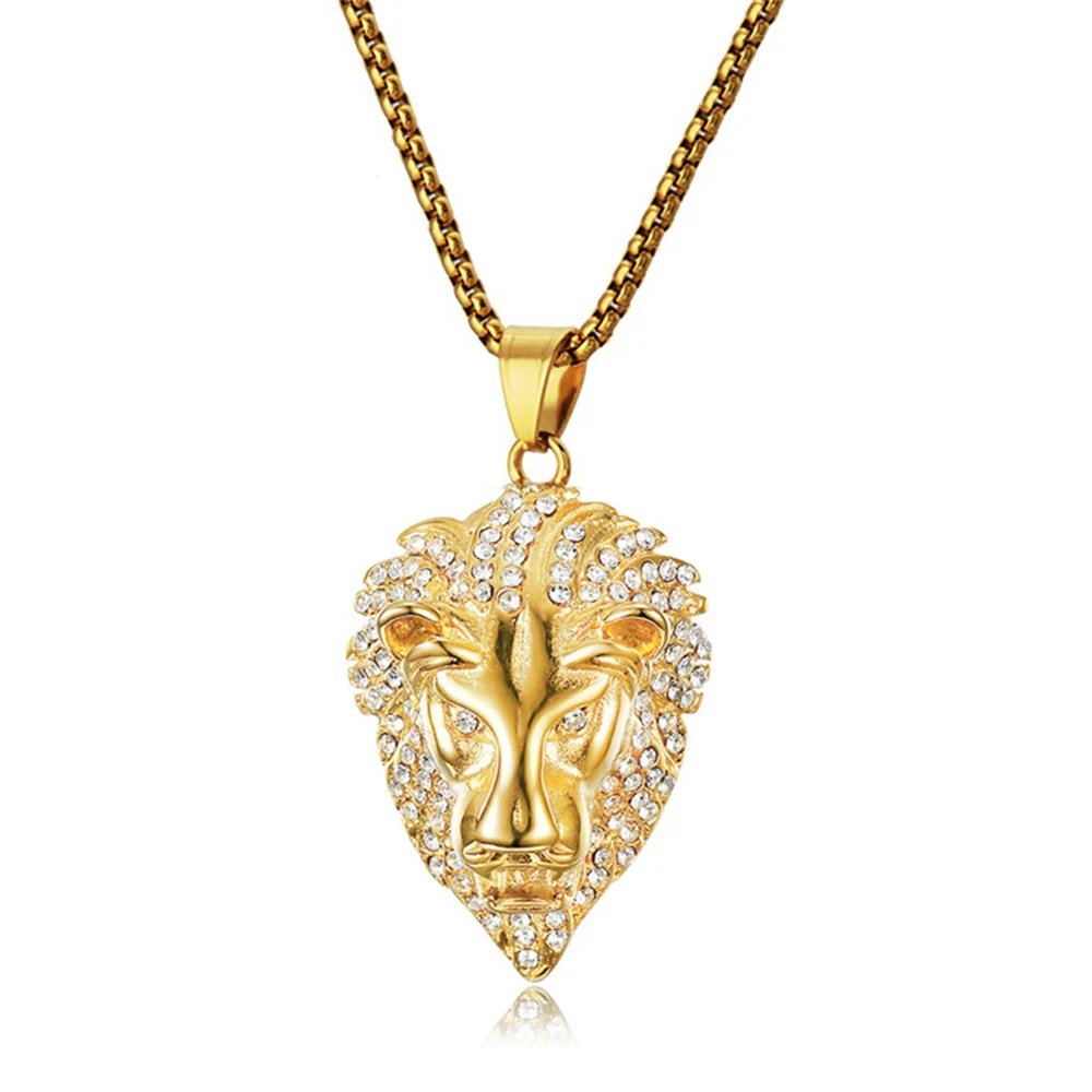 Мужское Ожерелье В Стиле Хип-хоп Блестящая Голова Льва Украшение Золотого Цвета