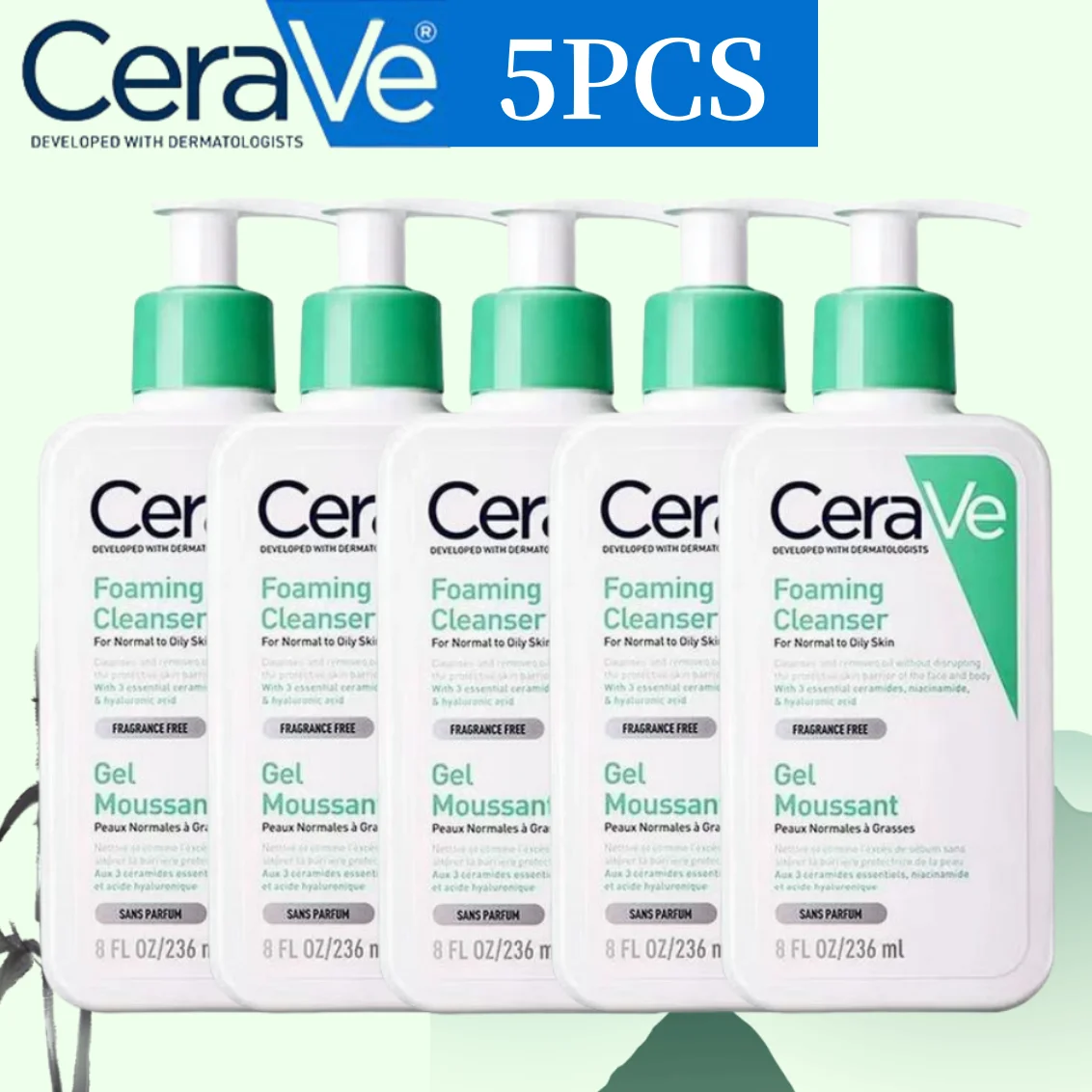 

5PCS CeraVe Facial Foaming Cleanser for Normal to Oily Skin Amino Acid Gel Moisturizing Removing Oil Smoothen Face Care 236ml