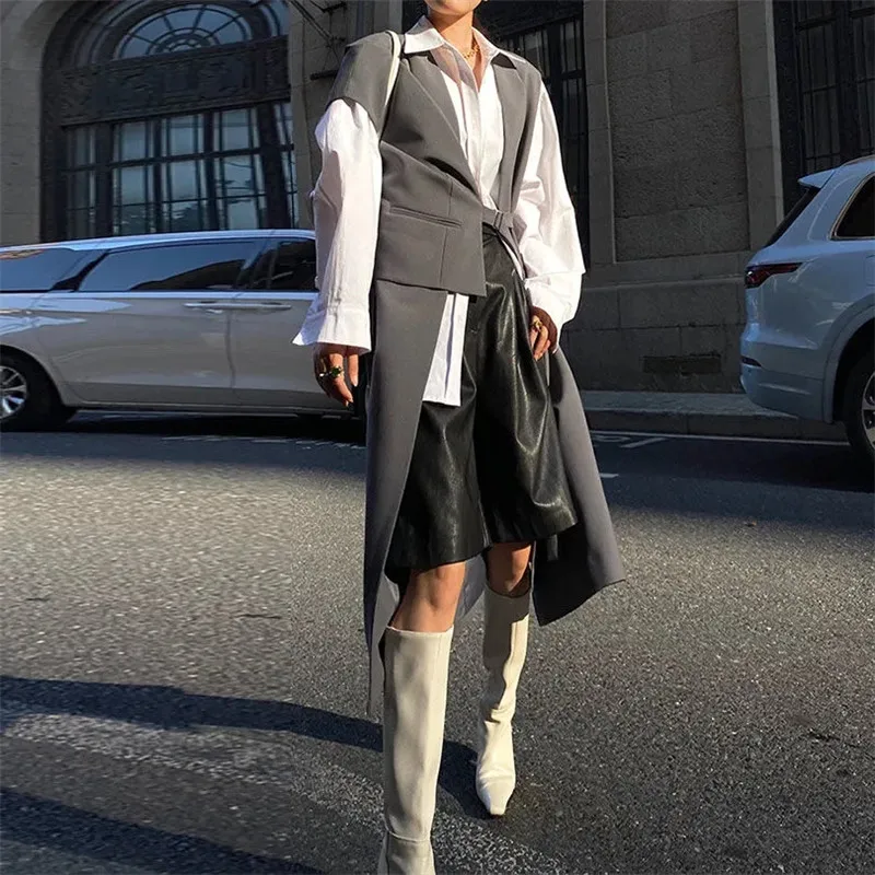 Длинный костюм жилет Женская куртка кардиган уличная одежда модный